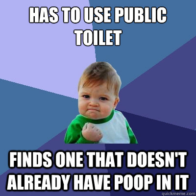 Has to use public toilet finds one that doesn't already have poop in it  Success Kid