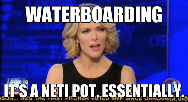 Waterboarding It's A Neti Pot, essentially.  Megyn spins everything