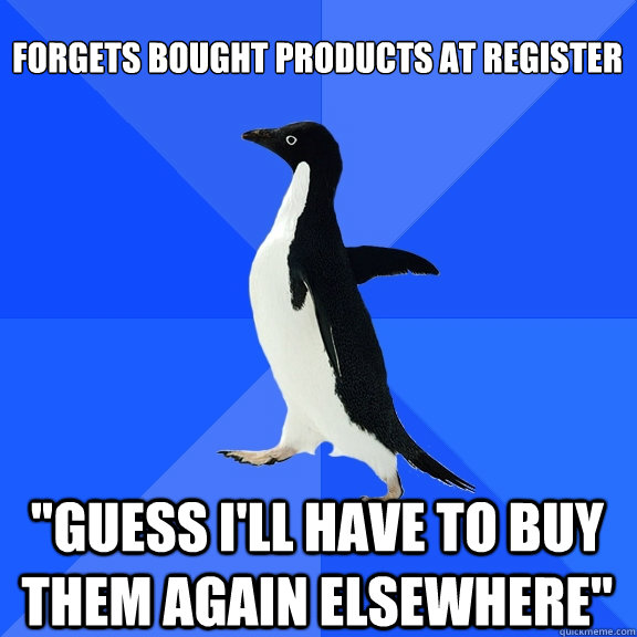 Forgets bought products at register 