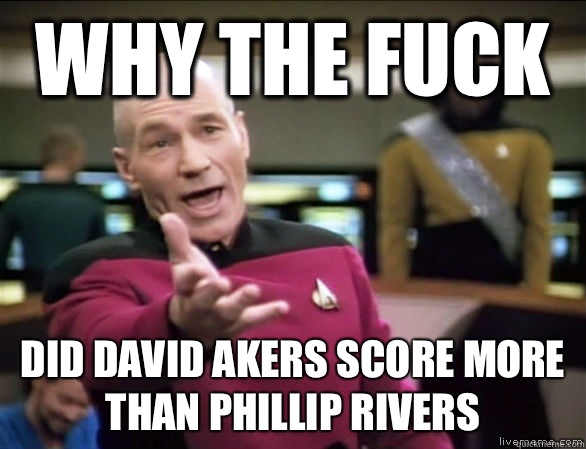 why the fuck Did David Akers score more than Phillip rivers  Annoyed Picard HD