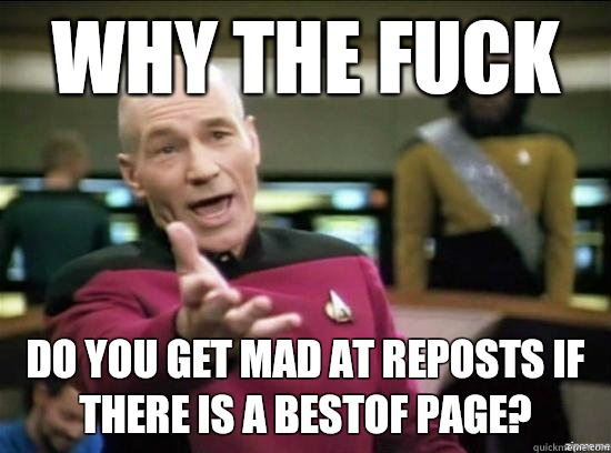 Why the fuck do you get mad at reposts if there is a bestof page?  Annoyed Picard HD