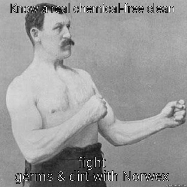 KNOW A REAL CHEMICAL-FREE CLEAN FIGHT GERMS & DIRT WITH NORWEX overly manly man