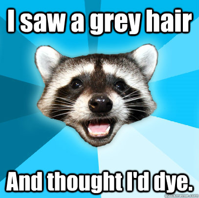 I saw a grey hair And thought I'd dye.  Lame Pun Coon