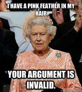 I have a pink feather in my hair Your argument is invalid.  
