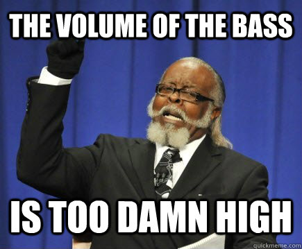 the volume of the bass is too damn high  Too Damn High