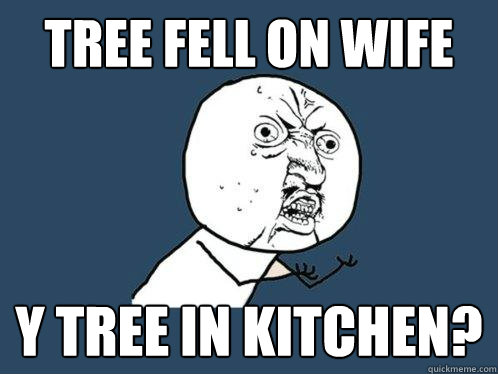 Tree fell on wife Y tree in kitchen?  Y U No