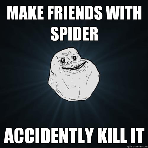 make friends with spider accidently kill it  Forever Alone