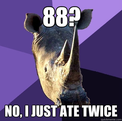 88? no, I just ate twice  Sexually Oblivious Rhino