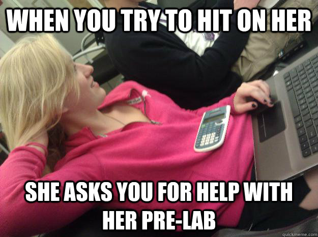 When you try to hit on her She asks you for help with her pre-lab  