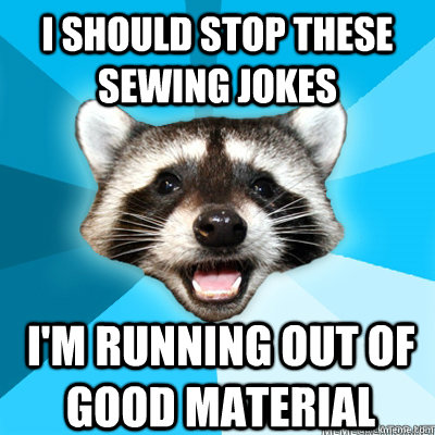 i should stop these sewing jokes i'm running out of good material - i should stop these sewing jokes i'm running out of good material  Lame Pun Raccoon