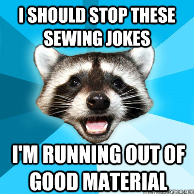 i should stop these sewing jokes i'm running out of good material  Lame Pun Raccoon