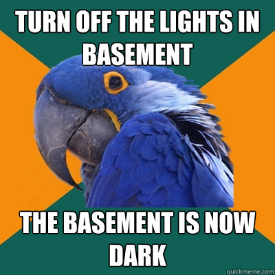 turn off the lights in basement The basement is now dark  Paranoid Parrot