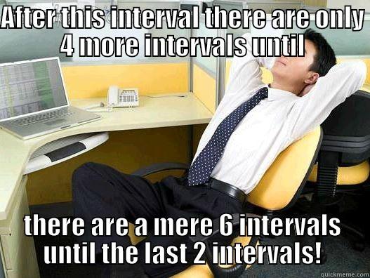 AFTER THIS INTERVAL THERE ARE ONLY 4 MORE INTERVALS UNTIL THERE ARE A MERE 6 INTERVALS UNTIL THE LAST 2 INTERVALS! My daily office thought
