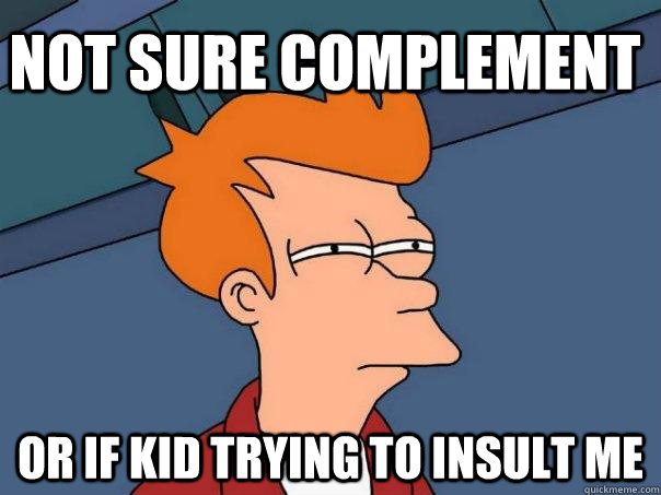 Not sure complement Or if kid trying to insult me  Futurama Fry