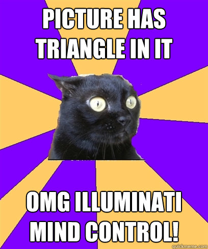 Picture has triangle in it OMG ILLUMINATI MIND CONTROL!   Anxiety Cat