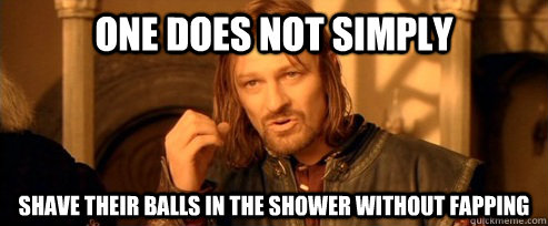One does not simply shave their balls in the shower without fapping  One Does Not Simply