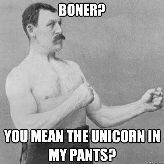Boner? You mean the unicorn in my pants?  overly manly man