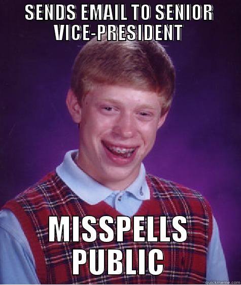 SENDS EMAIL TO SENIOR VICE-PRESIDENT MISSPELLS PUBLIC Bad Luck Brian