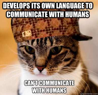 Develops its own language to communicate with humans Can't communicate with humans  Scumbag Cat