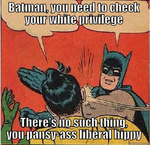 BATMAN, YOU NEED TO CHECK YOUR WHITE PRIVILEGE THERE'S NO SUCH THING, YOU PANSY-ASS LIBERAL HIPPY Batman Slapping Robin
