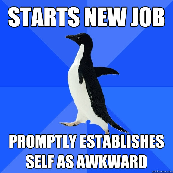 starts new job promptly establishes self as awkward  Socially Awkward Penguin