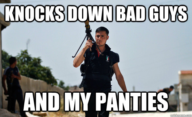 Knocks down bad guys And my panties  Ridiculously Photogenic Syrian Rebel