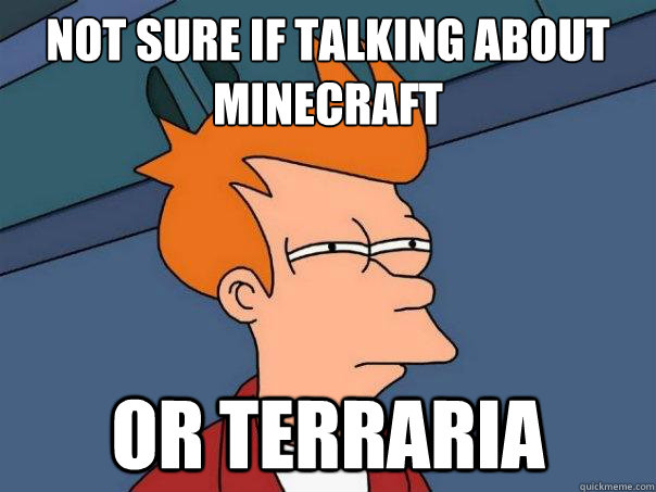 Not sure if talking about minecraft Or terraria  Futurama Fry