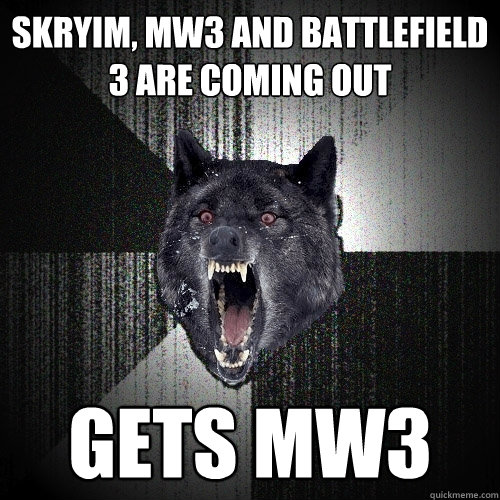 Skryim, MW3 and Battlefield 3 are coming out GETS MW3  Insanity Wolf