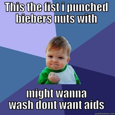 THIS THE FIST I PUNCHED BIEBERS NUTS WITH MIGHT WANNA WASH DONT WANT AIDS Success Kid