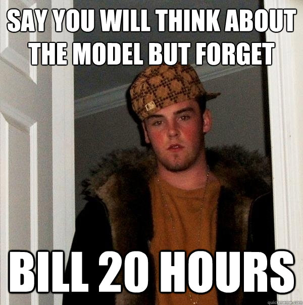 Say you will think about the model but forget Bill 20 hours  Scumbag Steve
