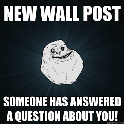 New wall post Someone has answered a question about you!  Forever Alone