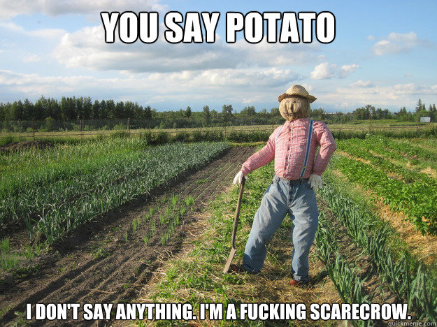 you say potato I don't say anything. I'm a fucking scarecrow.  Scarecrow