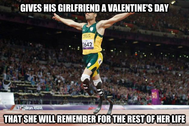 gives his girlfriend a valentine's day that she will remember for the rest of her life  Oscar Pistorius
