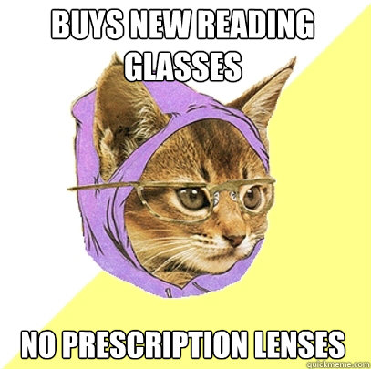 Buys new reading glasses no prescription lenses  Hipster Kitty