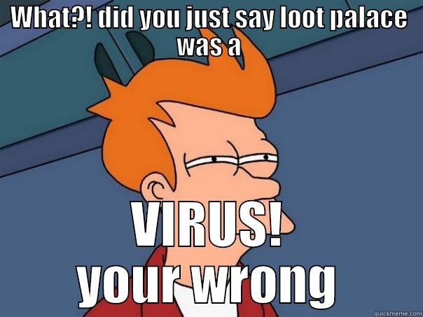 WHAT?! DID YOU JUST SAY LOOT PALACE WAS A VIRUS! YOUR WRONG Futurama Fry