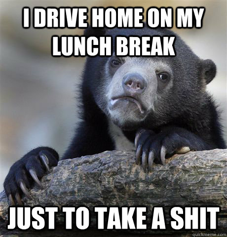 i drive home on my lunch break just to take a shit  Confession Bear