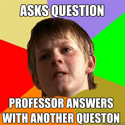 Asks question Professor answers with another queston  Angry School Boy