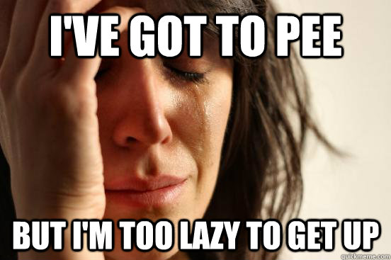 I've got to pee but I'm too lazy to get up  First World Problems