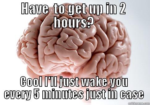 HAVE  TO GET UP IN 2 HOURS? COOL I'LL JUST WAKE YOU EVERY 5 MINUTES JUST IN CASE Scumbag Brain