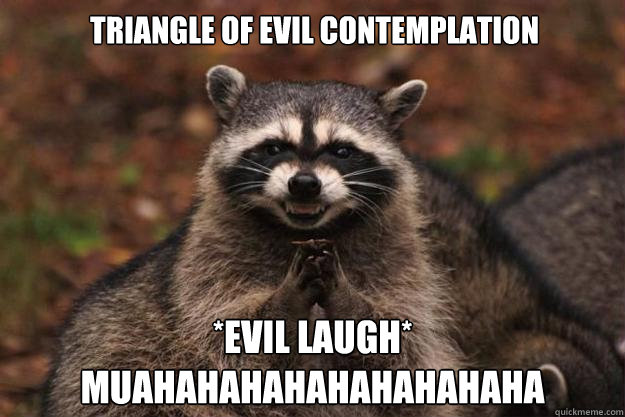 Triangle of evil contemplation *evil laugh* muahahahahahahahahaha  Evil Plotting Raccoon