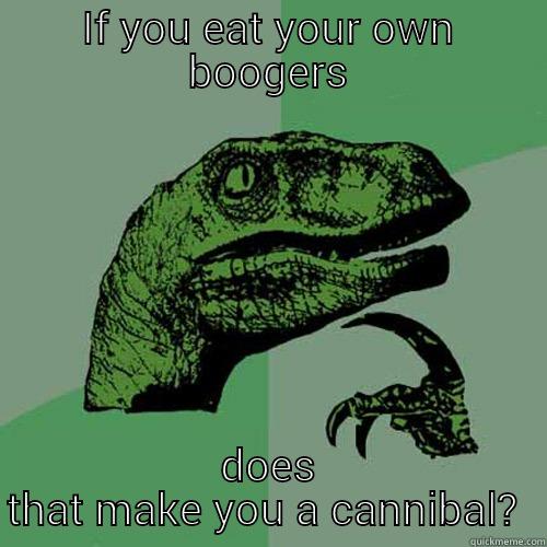 IF YOU EAT YOUR OWN BOOGERS DOES THAT MAKE YOU A CANNIBAL?  Philosoraptor