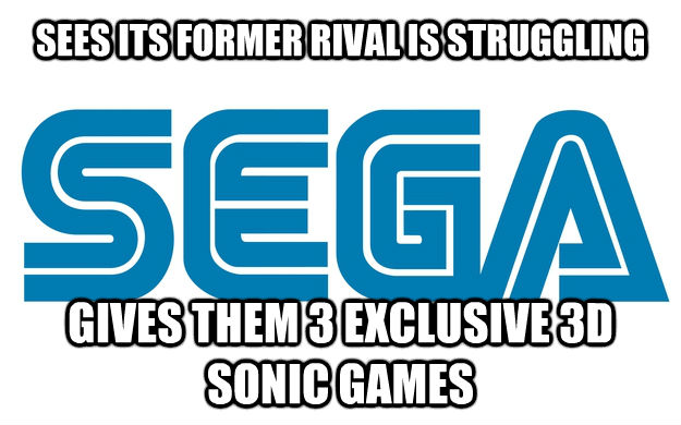SEES ITS FORMER RIVAL IS STRUGGLING GIVES THEM 3 EXCLUSIVE 3D SONIC GAMES  