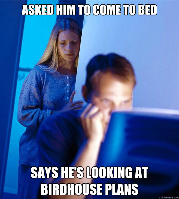 Asked him to come to bed Says he's looking at birdhouse plans   Redditors Wife