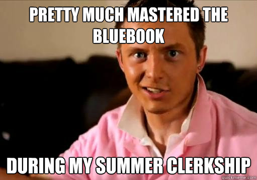 pretty much mastered the bluebook during my summer clerkship - pretty much mastered the bluebook during my summer clerkship  Rising 3L