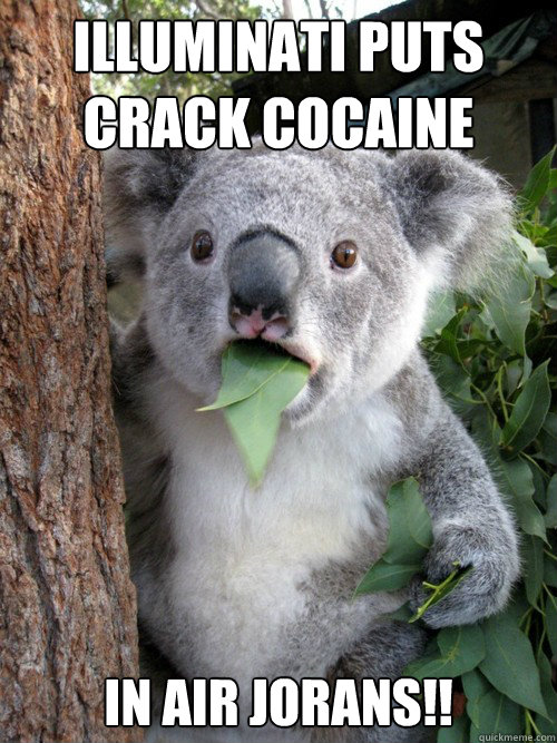 illuminati puts crack cocaine in Air Jorans!!  Shocked Koala