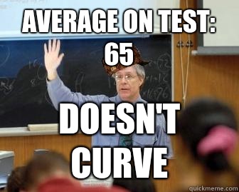 Average on test: 65 Doesn't curve  Scumbag Professor