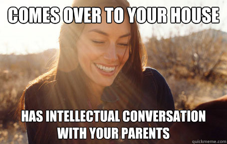 Comes over to your house Has intellectual conversation with your parents  