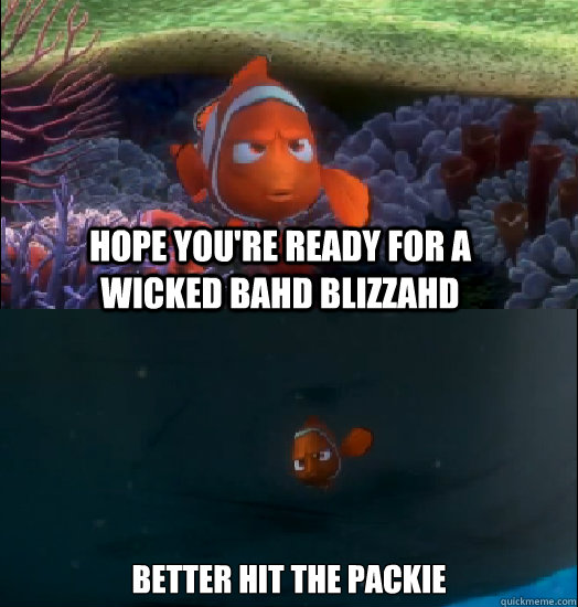 hope you're ready for a wicked bahd blizzahd Better hit the packie - hope you're ready for a wicked bahd blizzahd Better hit the packie  nemo