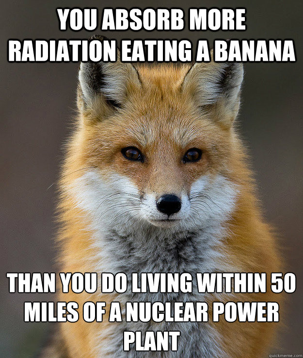 You absorb more radiation eating a banana  Than you do living within 50 miles of a nuclear power plant - You absorb more radiation eating a banana  Than you do living within 50 miles of a nuclear power plant  Fun Fact Fox