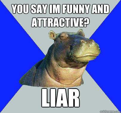 You say im funny and attractive? liar - You say im funny and attractive? liar  Skeptical Hippo